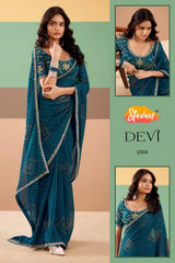 Stavan Devi Georgette Fancy Saree with Meena Border - 5 Pcs Set