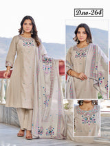 Dhabu Cotton Embroidered Kurti Pant Dupatta Set - Designer Ethnic Wear 3 Pc Set - M.R. Saree Emporium