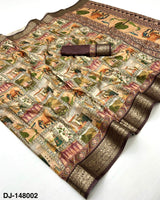 Rajyog Dola Jacquard Soft Dola Silk Saree with Designer Digital Print & Jacquard Border - 4 Piece Set & Single Piece Available - M.R. Saree Emporium