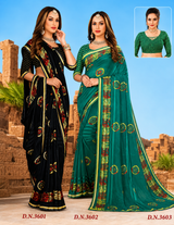 EkStree - Madona Georgette Printed Saree 8 Pcs Set With Fancy Blouse - Casual & Festival Wear - M.R. Saree Emporium