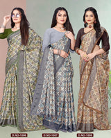 Ekstree Deepanjali Georgette Fancy Print Saree With Swarovski Lace Border – 8 Pcs Set Wholesale Collection-M.R. Saree Emporium
