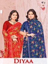 EkStree Diyaa Georgette Fancy Printed Saree with Fancy Lace Border Designer Saree 8 Pcs Set Wholesale – M.R. Saree Emporium