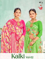 EkStree Kalki Vol-2 Georgette Fancy Printed Saree with Swarovski Lace Border Designer Saree 6 Pcs Set Wholesale – M.R. Saree Emporium