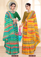 Ekstree Kamakshi Moss Chiffon Fancy Print Saree With Swarovski Lace Border – 8 Pcs Set Wholesale Collection-M.R. Saree Emporium