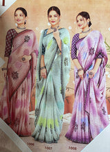 EkStree - Poonam Vol-4 Georgette Fancy Print Saree 8 Pcs Set With Swarovski Lace Border - Premium Festive Collection - M.R. Saree Emporium