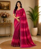 Designer Chiffon Saree with Tie Dye Pattern and Stone Work Border - Lightweight Party Wear Fancy Saree Collection (5 Colors Set) - M.R. Saree Emporium