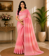 Designer Chiffon Saree with Tie Dye Pattern and Stone Work Border - Lightweight Party Wear Fancy Saree Collection (5 Colors Set) - M.R. Saree Emporium