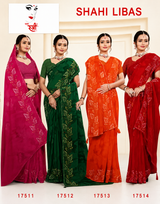 Shahi Libas Georgette Saree Collection - Designer Printed Soft Georgette Saree 8 Pcs Set - Party Wear & Daily Wear