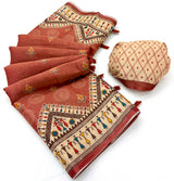 RajYog Erode Cotton Silk Saree with Designer Print & Tassels - 6 Pcs Set
