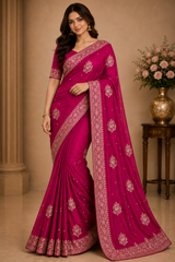 Gold Satar Fabric Designer Saree 5 Pcs Set With Zari Peacock Booti & Rich Zari Border-M.R. Saree Emporium