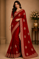 Gold Satar Fabric Designer Saree 5 Pcs Set With Zari Peacock Booti & Rich Zari Border-M.R. Saree Emporium