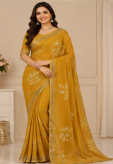 Embroidered Chiffon Saree Set with Floral Design & Border (5 Colors) Lightweight Daily Wear - M.R. Saree Emporium