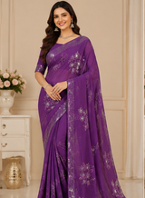 Embroidered Chiffon Saree Set with Floral Design & Border (5 Colors) Lightweight Daily Wear - M.R. Saree Emporium