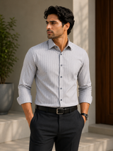 Premium Grey Striped Formal Shirt - Slim Fit - M.R. Saree Emporium