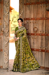 Krishnaleela Hasrat Brasso Floral Printed Saree with Designer Border - 8 PCS Set