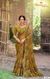 Krishnaleela Hastkala Fancy Fabrics Printed Saree with Designer Border - 8 PCS Set