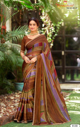 Krishnaleela Hastkala Fancy Fabrics Printed Saree with Designer Border - 8 PCS Set