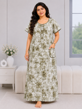 Hello Paradise Premium Cotton Digital Pocket Nighty - 3 Pcs Set