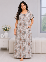 Hello Paradise Premium Cotton Digital Pocket Nighty - 3 Pcs Set