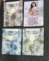 Hello Paradise Premium Cotton Digital Pocket Nighty - 3 Pcs Set