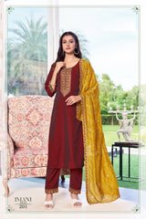 Aanchi IMANI-2.0 – 3 PCS Straight Dress Set in Rangeela Silk -M.R. Saree Emporium