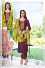 Aanchi IMANI-2.0 – 3 PCS Straight Dress Set in Rangeela Silk -M.R. Saree Emporium