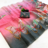 Indira Linen Saree for Women - Soft Linen with Fancy Butterfly Print & Tassels Designer Saree (Single Available) - M.R. Saree Emporium