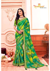 Jhanak Traditional Printed Saree with Elegant Zari Border & Designer Pallu