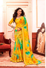 Jhanak Traditional Printed Saree with Elegant Zari Border & Designer Pallu