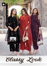 Kadlee Classy Look Rayon Printed Kurti Pant Dupatta Set 6 Pcs