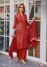 Kadlee Kasturam Rayon Printed Kurti Pant Dupatta Set - 6 PCS Set - Designer Handwork Ethnic Wear - M.R. Saree Emporium