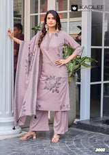 Kadlee Kasturam Rayon Printed Kurti Pant Dupatta Set - 6 PCS Set - Designer Handwork Ethnic Wear - M.R. Saree Emporium