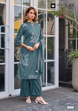 Kadlee Kasturam Rayon Printed Kurti Pant Dupatta Set - 6 PCS Set - Designer Handwork Ethnic Wear - M.R. Saree Emporium