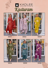 Kadlee Kasturam Rayon Printed Kurti Pant Dupatta Set - 6 PCS Set - Designer Handwork Ethnic Wear - M.R. Saree Emporium