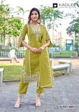 Kadlee Risha - Viscose Thread Work Kurti Pant With Dupatta 6 PCS Set Collection - Festive Wear By M.R. Saree Emporium
