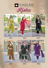 Kadlee Risha - Viscose Thread Work Kurti Pant With Dupatta 6 PCS Set Collection - Festive Wear By M.R. Saree Emporium