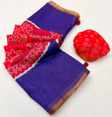 Kakshi Linen Soft Linen Mirror Work Saree 6 Pcs Set