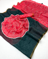 Kakshi Linen Soft Linen Mirror Work Saree 6 Pcs Set