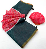 Kakshi Linen Soft Linen Mirror Work Saree 6 Pcs Set
