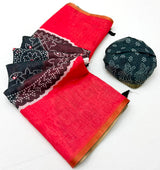 Kakshi Linen Soft Linen Mirror Work Saree 6 Pcs Set