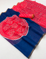 Kakshi Linen Soft Linen Mirror Work Saree 6 Pcs Set