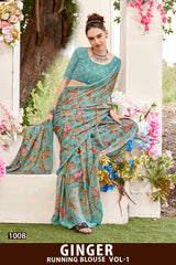 Kayaan Ginger Vol-01 Moss Chiffon Saree – 8 PCS Set – M.R. Saree Emporium