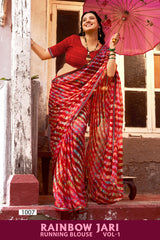 Kayaan Rainbow Jari Vol 01 Chiffon Saree 8 Pcs Set