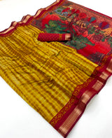 Kazari Mul Cotton 6 Pcs Saree Set - Unique Print & Zari Border