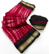 Kazari Series Mul Cotton Saree - Unique Printed Design with Zari Pallu 6 Pcs Set