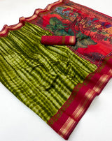 Kazari Series Mul Cotton Saree - Unique Printed Design with Zari Pallu 6 Pcs Set