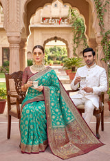 Lifestyle Khushboo Vol-9 Designer Silk Saree - 6 Pcs Set