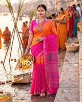 Koshi Vol-11 Blue Printed Saree - Chhath Special-3 Pcs Set.