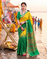Koshi Vol-11 Blue Printed Saree - Chhath Special-3 Pcs Set.