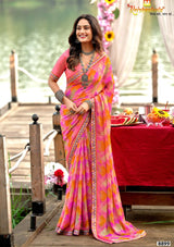 Krishnaleela Afsana Fancy Base with Pattern Printed Saree – 8 Pcs Set-M.R. Saree Emporium